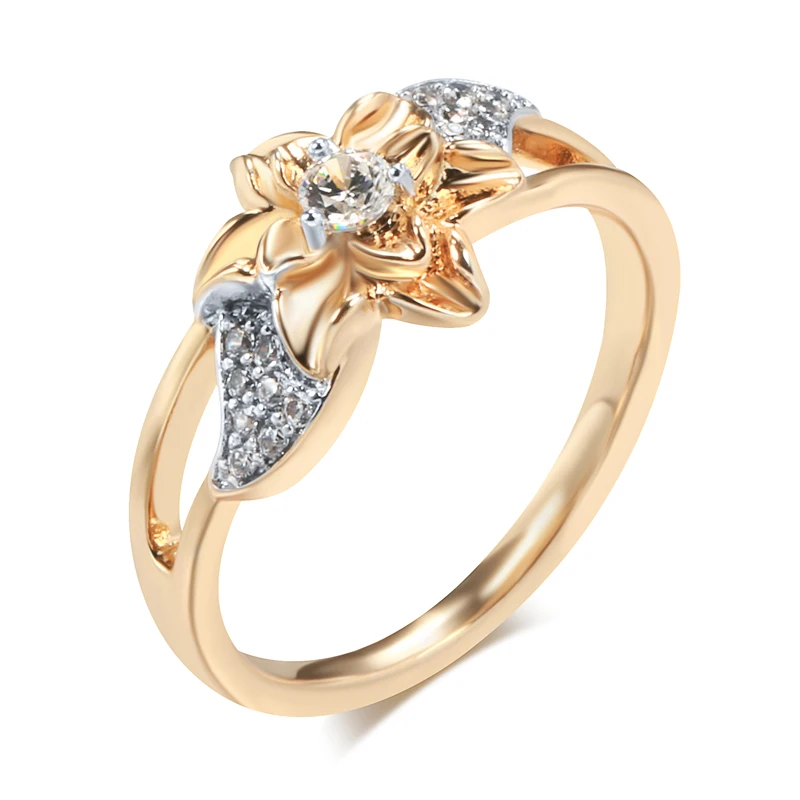 Kinel Hot 585 Rose Gold Color Silver Plated Flower Rings For Women Vintage Natural Zircon Bride Wedding Jewelry Luxury Ring