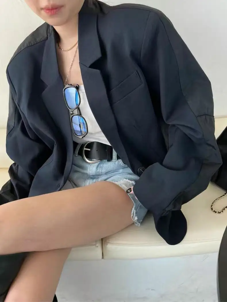 SuperAen – veste de costume à manches longues pour femmes, Style coréen, Patchwork, Design élégant, cranté, Simple, simple, manteaux décontractés