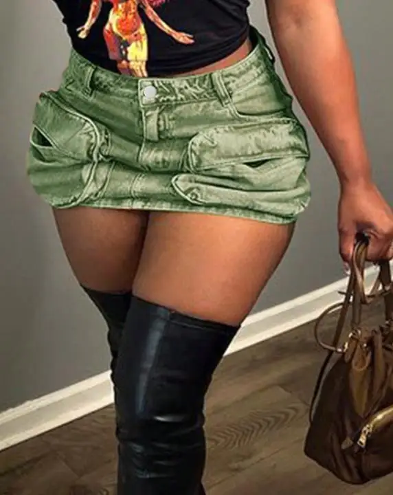 

Summer Women's Workwear Style Multi Pocket Design Denim Skirt Fashionable and Versatile Workwear Style Sexy Denim Short Skirt