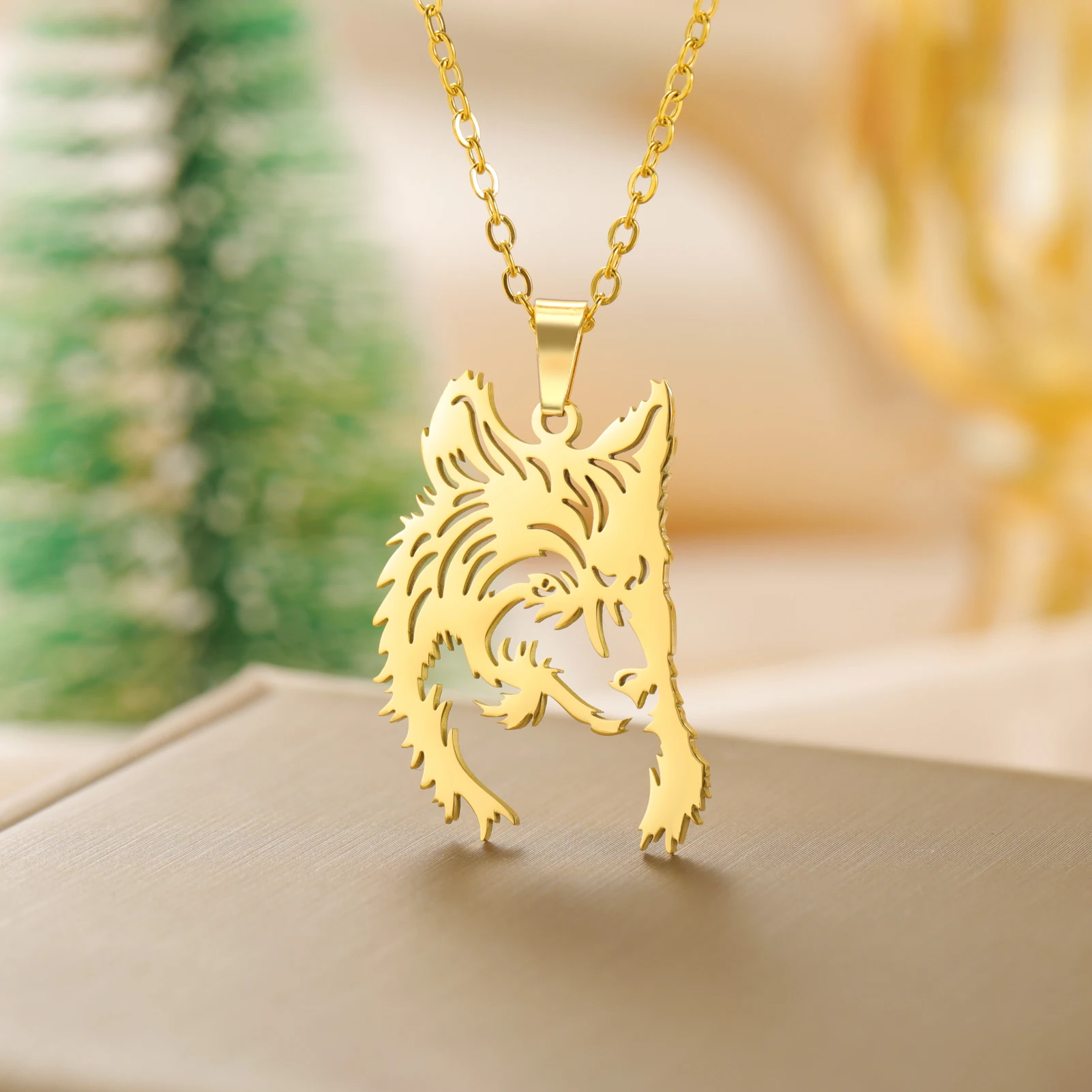 Unift Cutout Furry Wolf Necklaces for Women Boy Stainless Steel Pendant Neck Chain Hip Hop Punk Animal Male Jewelry Party Gift