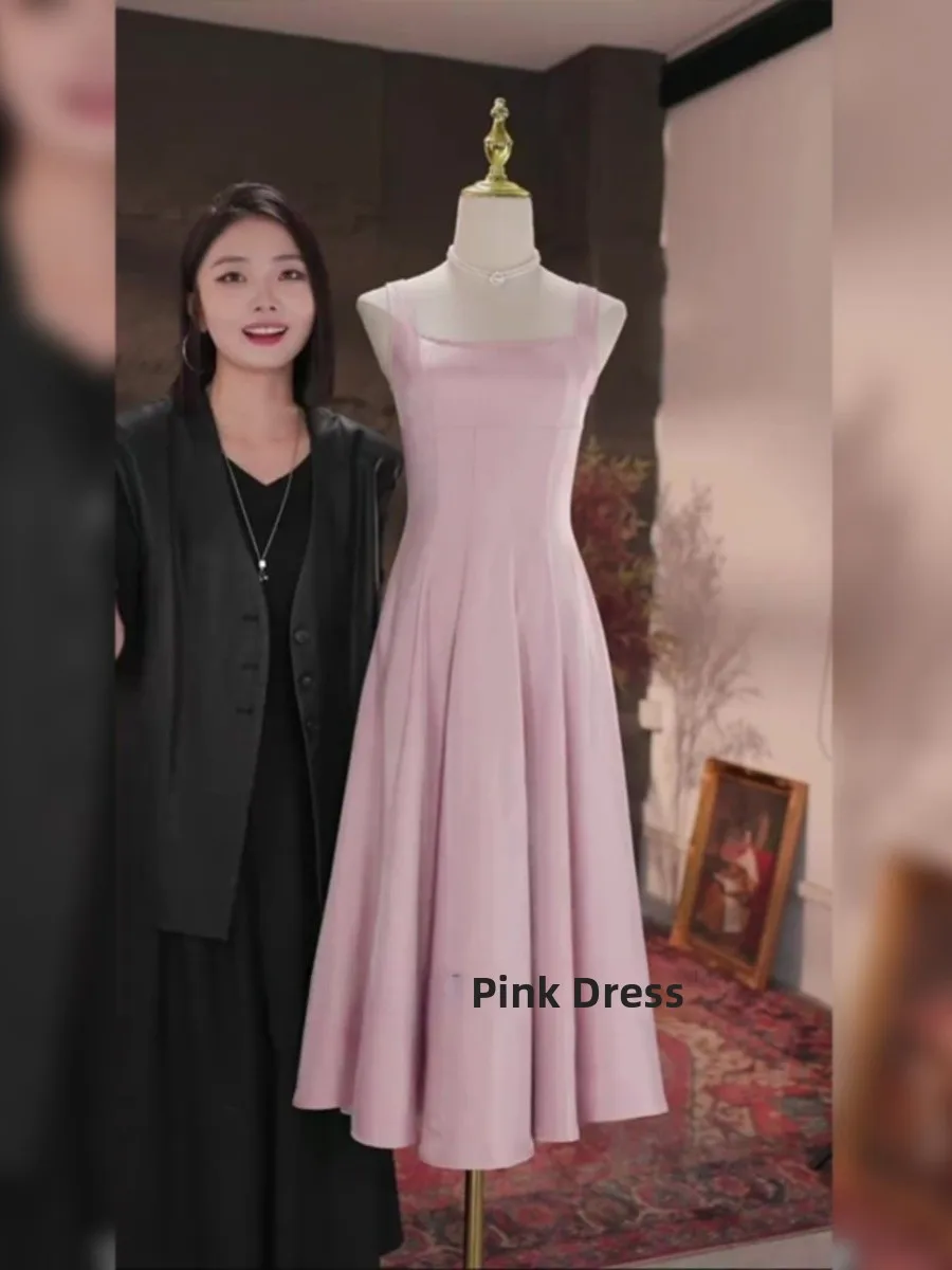 Large Size Cute Tea Break Hepburn Style First Love Pure Sweet Milk Design Sensation Strap Dress Korean Style Commute Dress