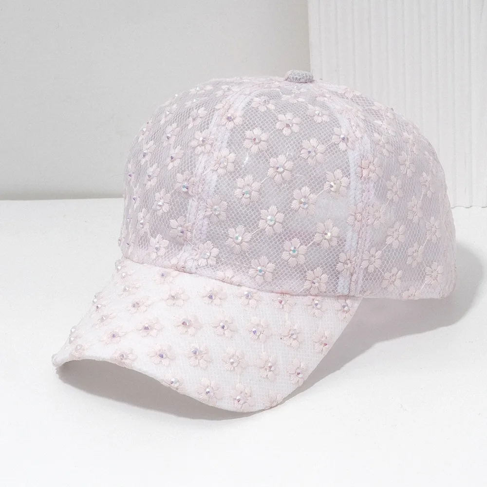 

Lightweight Summer Baseball Cap Flower Embroidery Rhinestone Decoration Women's Hat Sun Protection Adjustable