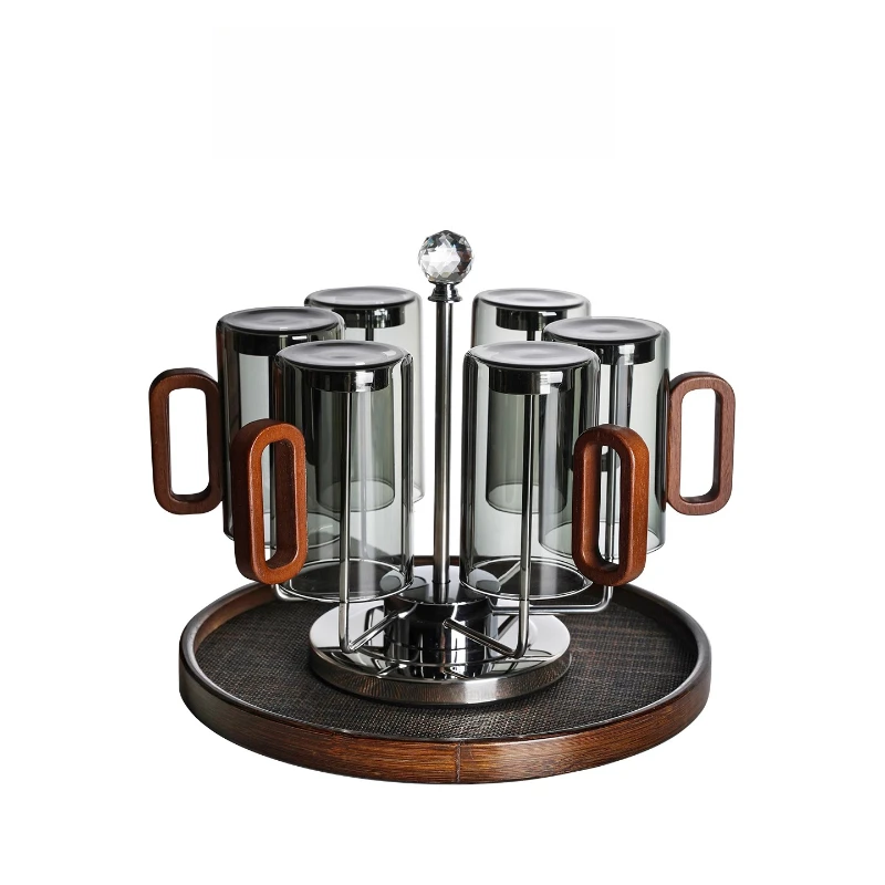 

High-end rotating water cup set, household glass with hand handle cup, high-end sense family living room hospitality tea cup