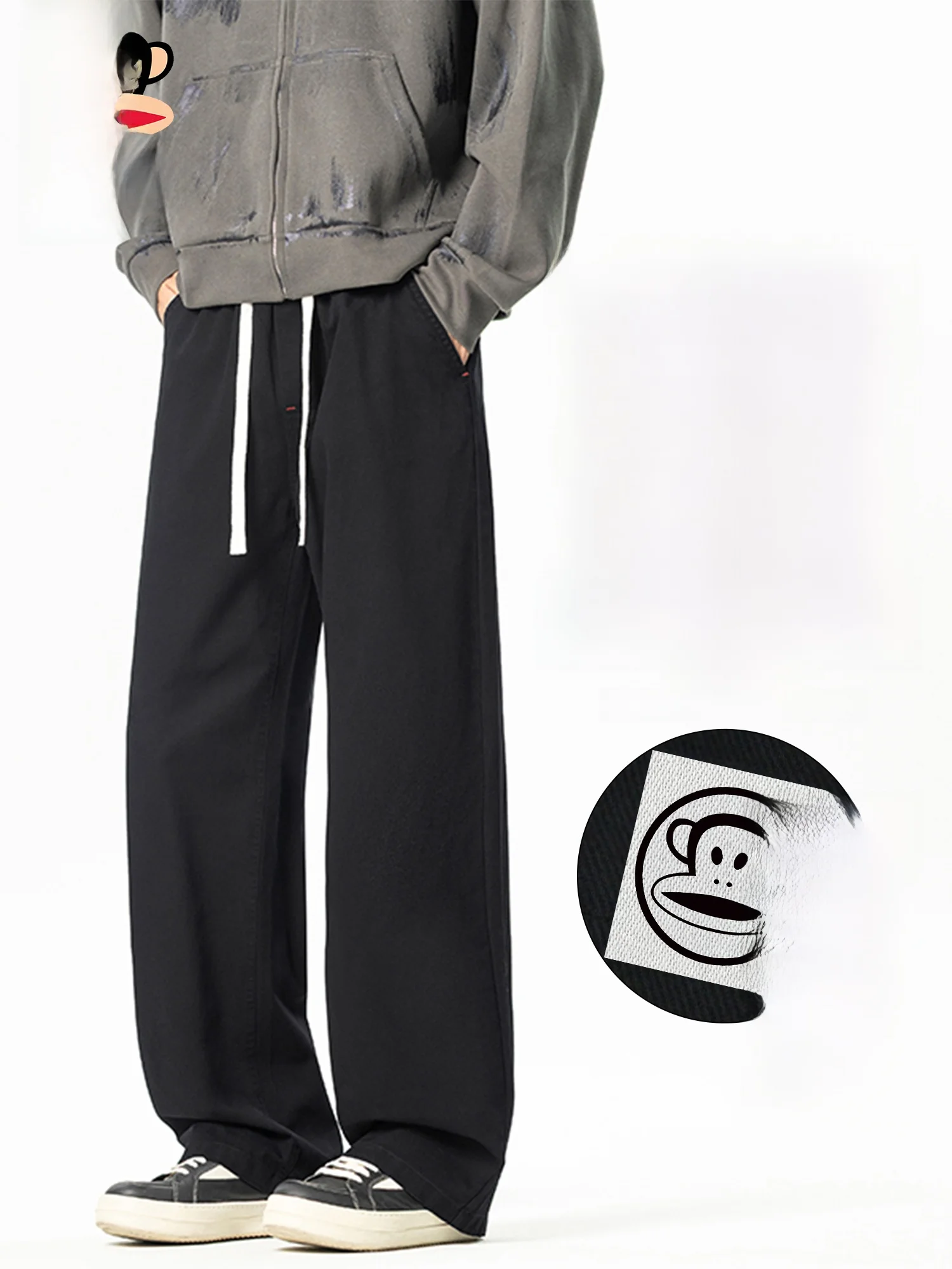 

PaulFrank Comfortable Fce Lined Thiened Loose Men's Casual Pants Autumn Winter Bla Wide Leg Pants Casual Trousers