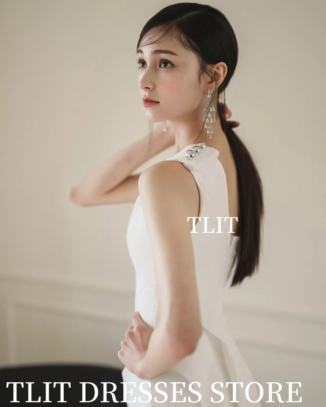 فستان سهرة حورية البحر أبيض بسيط من TLIT فساتين زفاف كورية لالتقاط الصور مخصص بكتف واحد سويب تراين فساتين حفلات