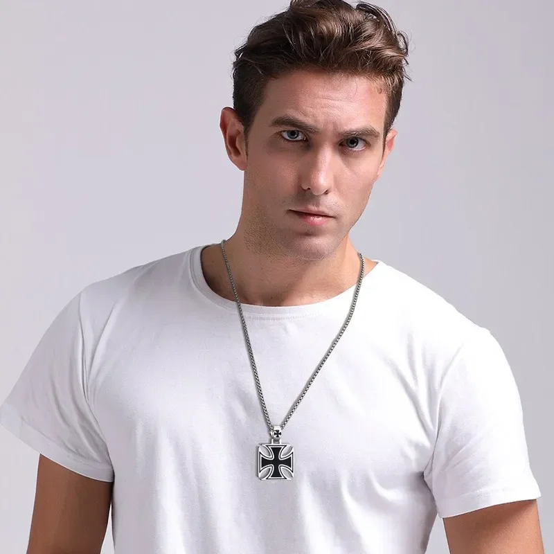 Fashion Knights Templar Iron Jewelry Sets for Men Boy Cross Necklace Pendant Earrings Maltese Male 24Inch Chain