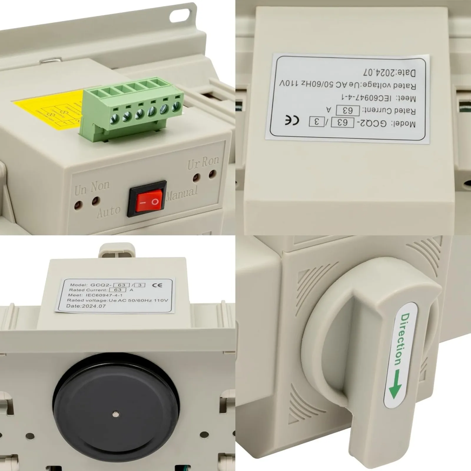 63A 3P Dual Power Automatic Transfer Switch for Generators 3-Phase, 110V AC 50/60Hz, Indoor/Outdoor Changeover Switch