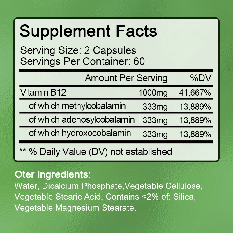 GPGP Greenpeople Vitamin B12 Capsule 1000 Mcg Methyl B12 with Organic Spirulina Supports Healthy Mood  Energy Heart  Eye Health