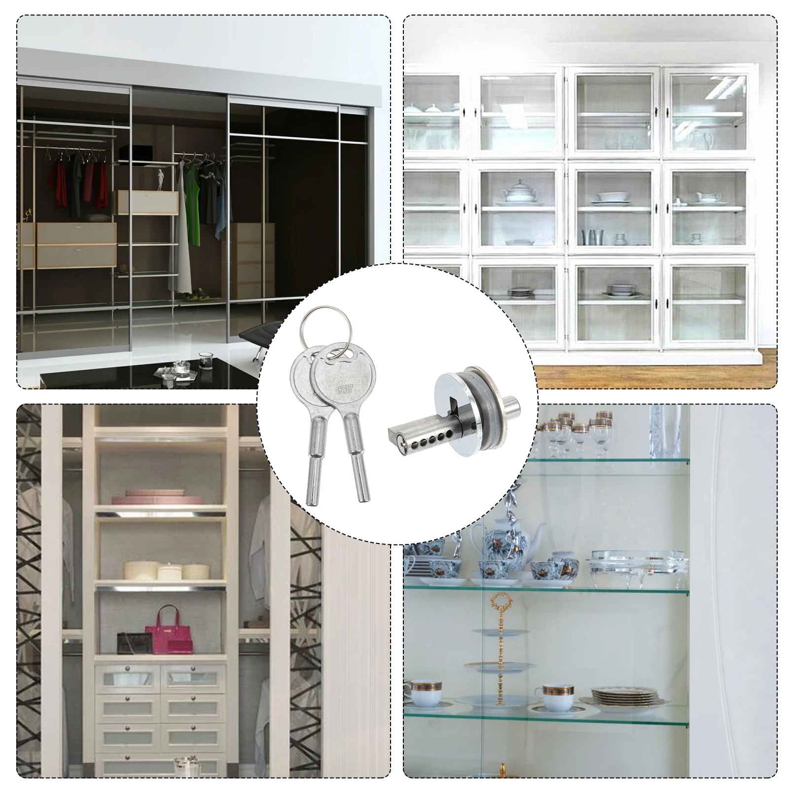 

Stainless Steel Sliding Lock Glass Cabinet Security Latch Home Door Safety Device Durable Easy Installation With Keys For