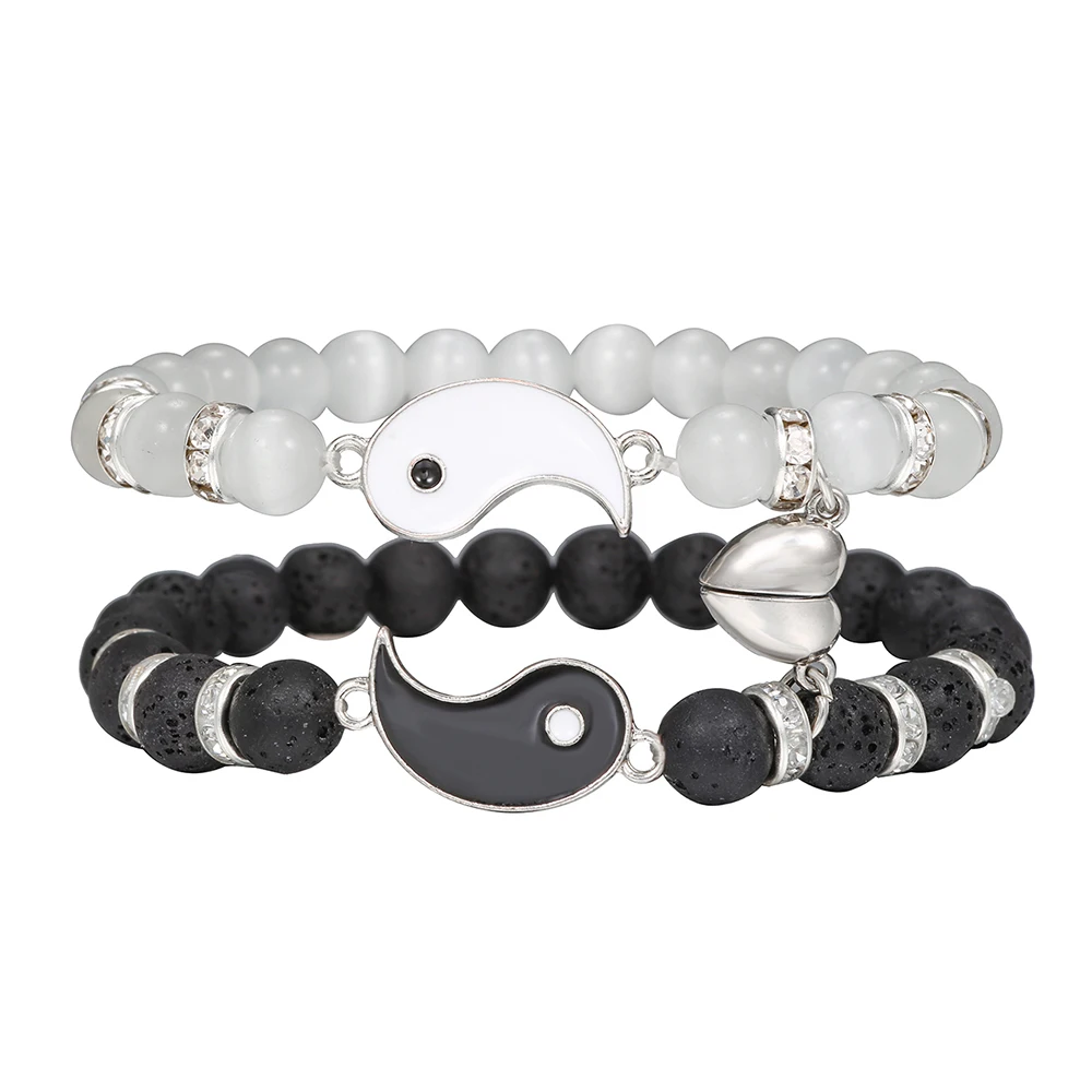 Lovers Couple Yin Yang Bracelet Set For Woman Men Magnet Heart Matching Stone Beads Yoga Tai Chi Bracelet Jewelry Acceossories