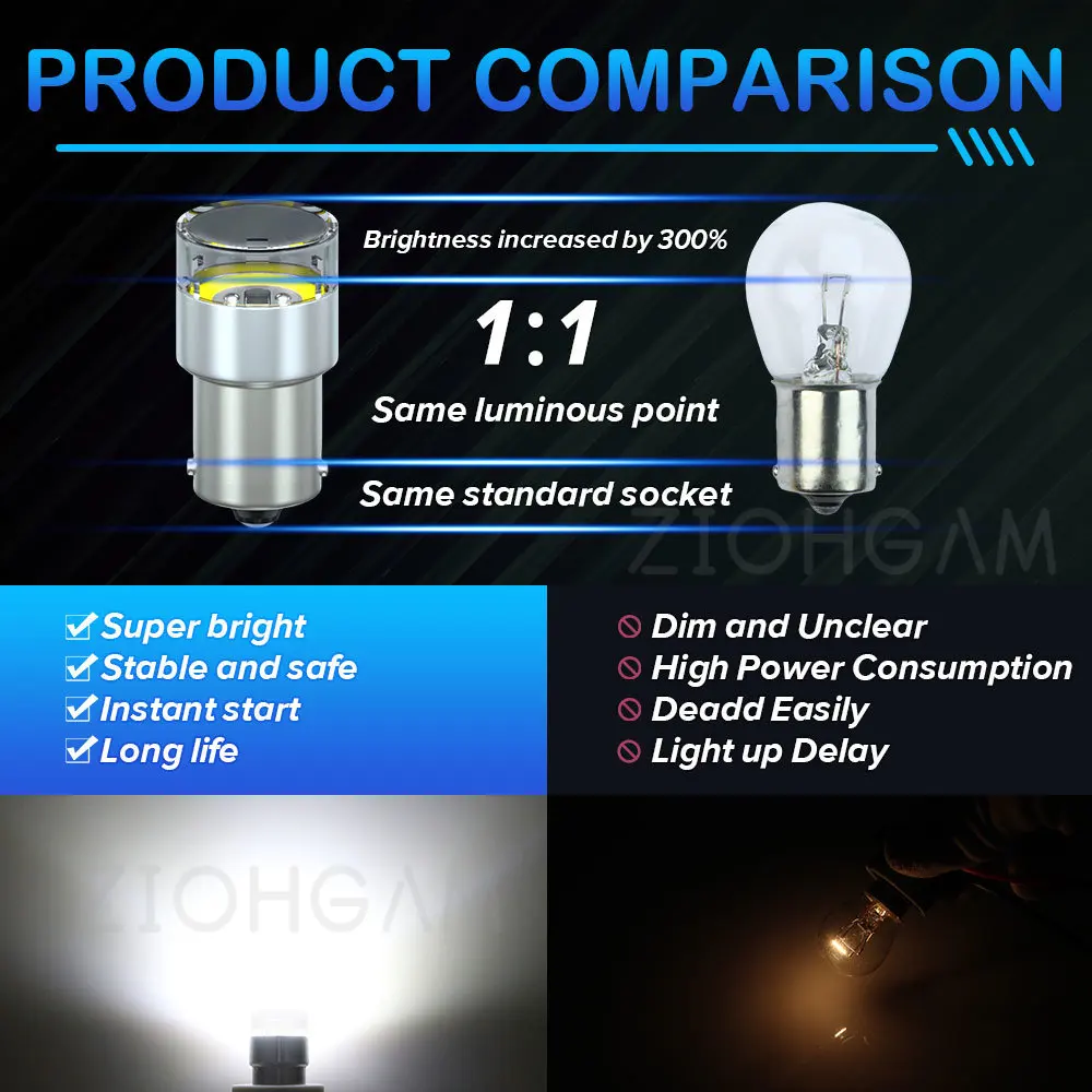 ZIOHGAM 12V 24V P21W Led Bulb 1157 1156 Strobe R5W R10W BA15S BAY15D P21/5W Flashing Flash Lamp Brake Reverse Truck Car Lights