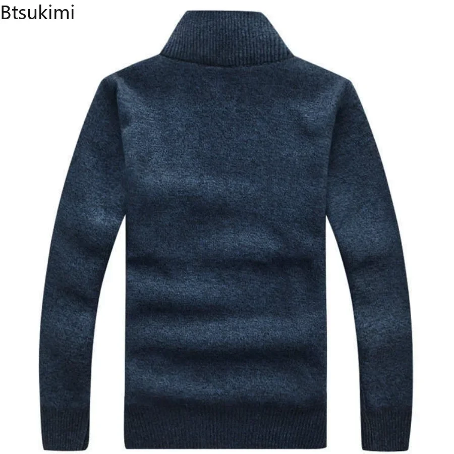 Men's Winter Sweaters Stand Collar Half Zipper Knitted Fleece Pullovers Long Sleeve Pocket Casual Jumper Thick Clothing for Men