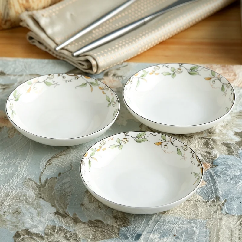 3pcs set, 4 inch, fine bone china small dishes, leaf and gold strip painting, seasoning dip and clip plate, pottery sushi boat