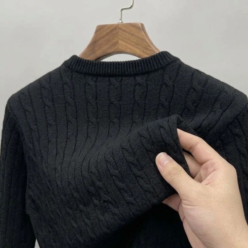 Herbstlicher Herren-Pullover mit Zopfmuster, langärmelig, lässig, Rundhalsausschnitt, weich, warm, gestrickt, für den Winter, Alltag, Streetwear – Detail 4