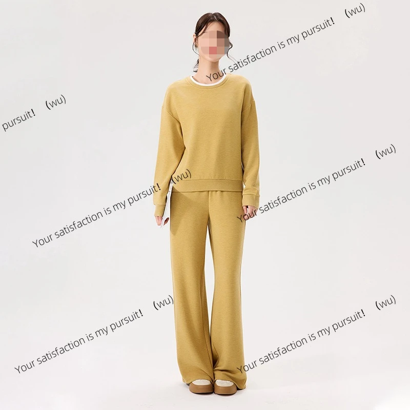 

Женский костюм с круглым вырезом, осенне-зимний новый повседневный костюм с длинными рукавами в тон, искусственные две части