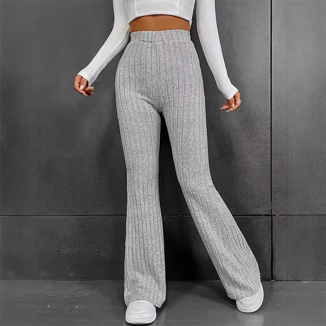 Large size Spring and Autumn new fashion casual solid color micro flared high waisted pants slim fit pants for women