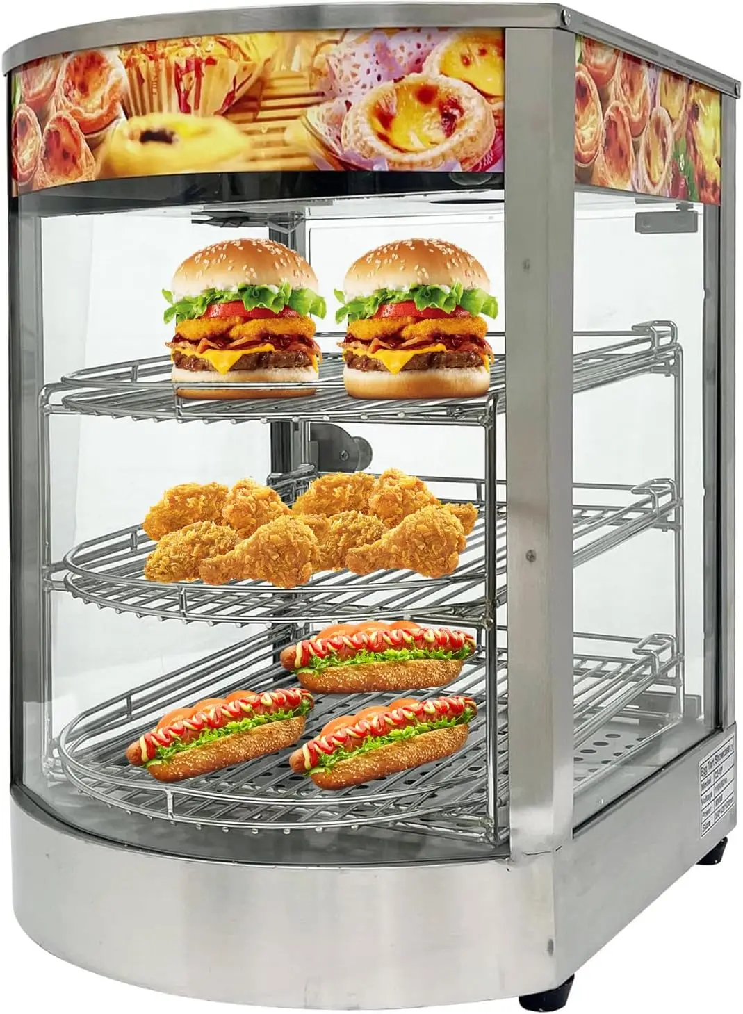 Commercial Food Warmer 3 Tier Countertop Food Display Case, 110V 850W Stainless Steel Pizza Warmer with Temperature Display