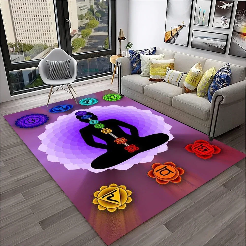 Naturalize Yoga Meditation Rainbow 7 Chakra Soft Carpet Rug for Home Living Room Bedroom Sofa Doormat Decor, Non-slip Floor Mat