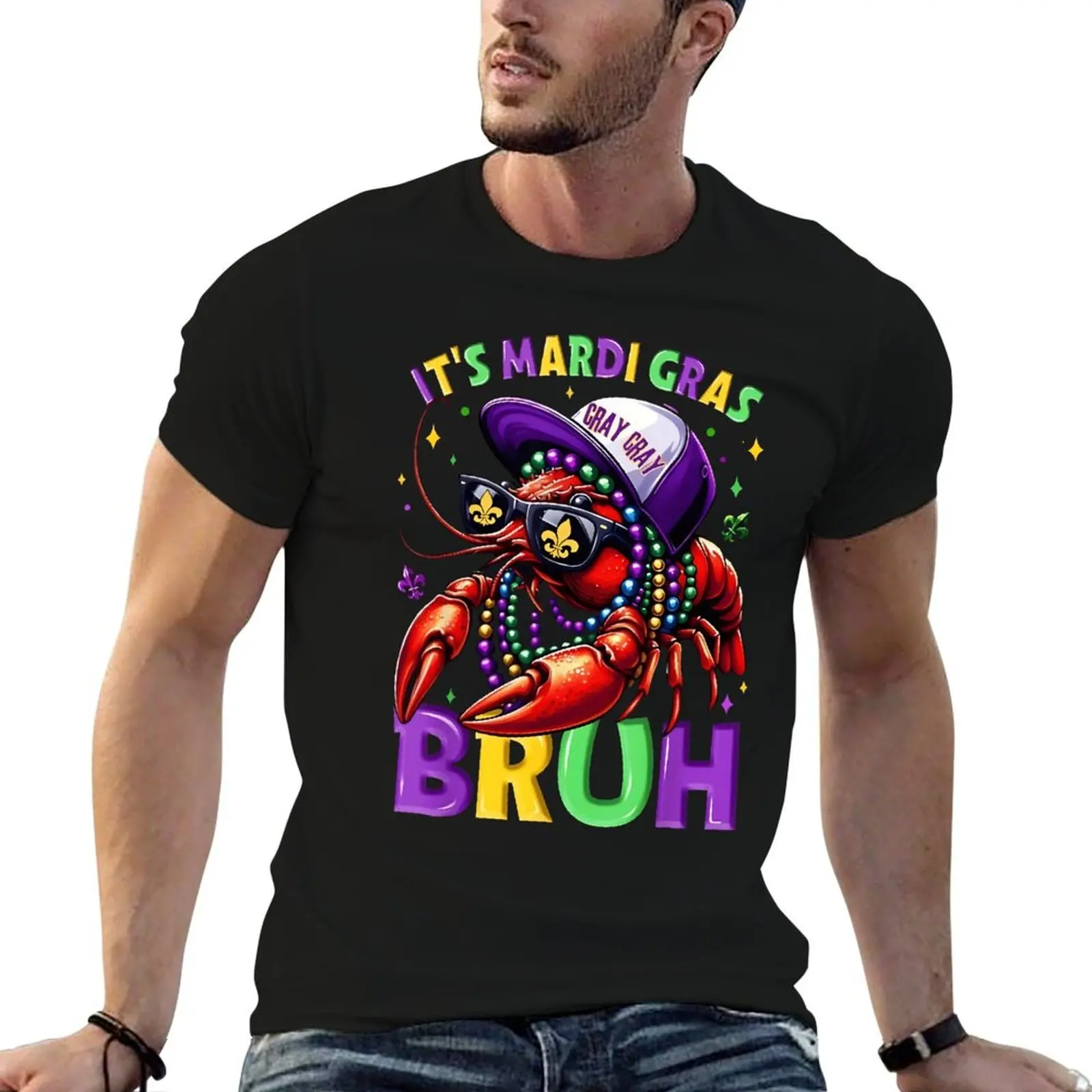 تي شيرت Mardi Gras Crab Party برقبة دائرية، تي شيرت جديد للسفر، مقاس الولايات المتحدة الأمريكية المضحك