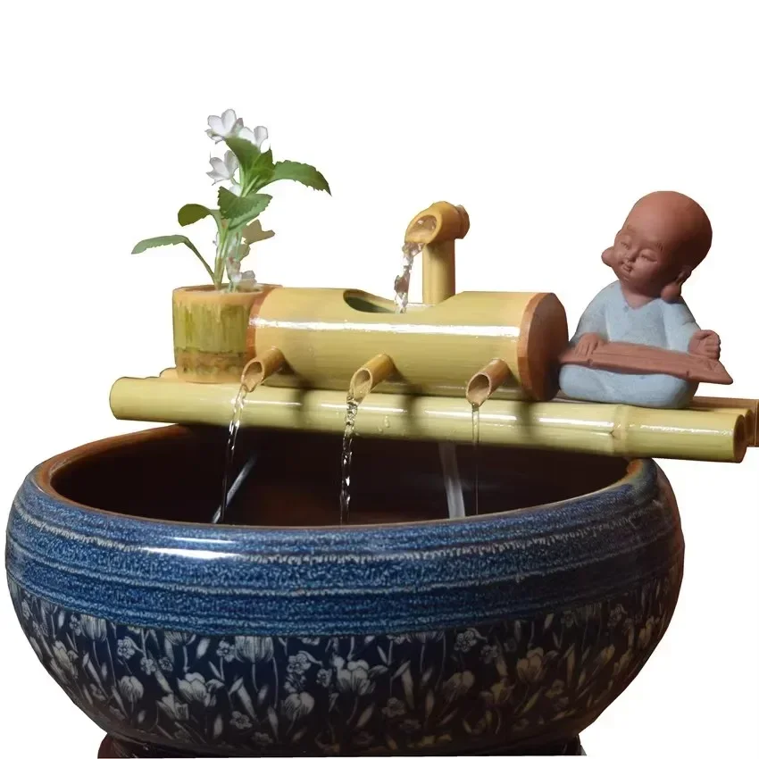 Bamboo Tube Desktop Water Fountain Feng Shui Ornament Home Office Decor Lucky Waterscape Store Opening Gift - view 5