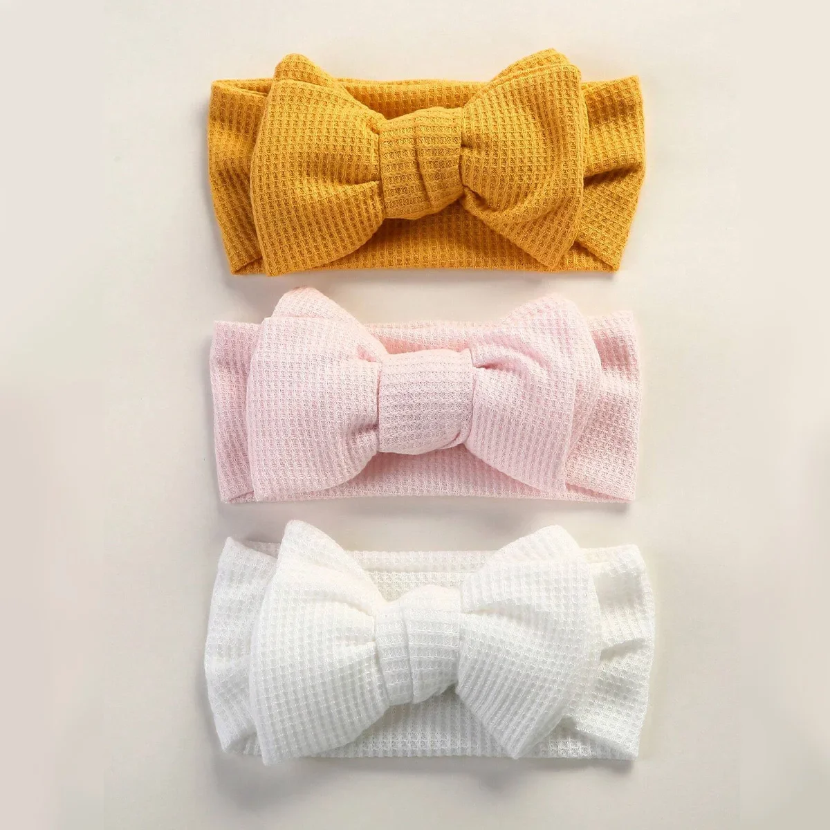 3pcs Hot Sale Waffle Soft Elastic Headband Baby Dual Layers Bow Hair Accessories Girls Cute Top Knot Toddle Cute Turban