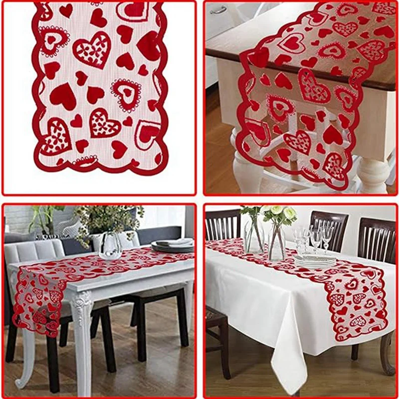 Red Lace Table Runner 13 X 72Inch, Wedding Valentines Day Romantic Heart Table Runner