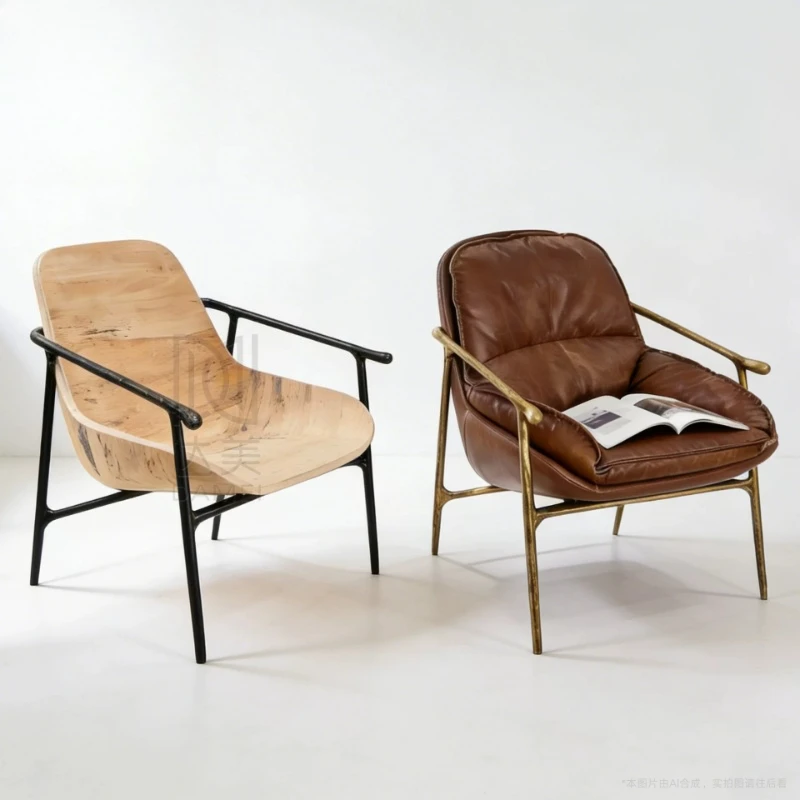 Home leisure chair curved plywood living room modern simple Nordic light luxury balcony creative pipe chair