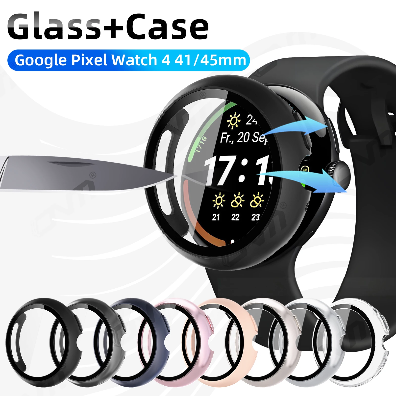 

Glass+Case for Google Pixel Watch 4 41mm 45mm Tempered Glass Screen Protector & Hard PC Protective Bumper Covor Accessories