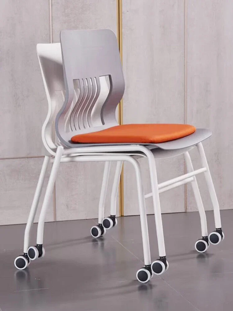 Training chair with desk and writing board, thickened white plastic back, conference room chair, office staff, student meeting