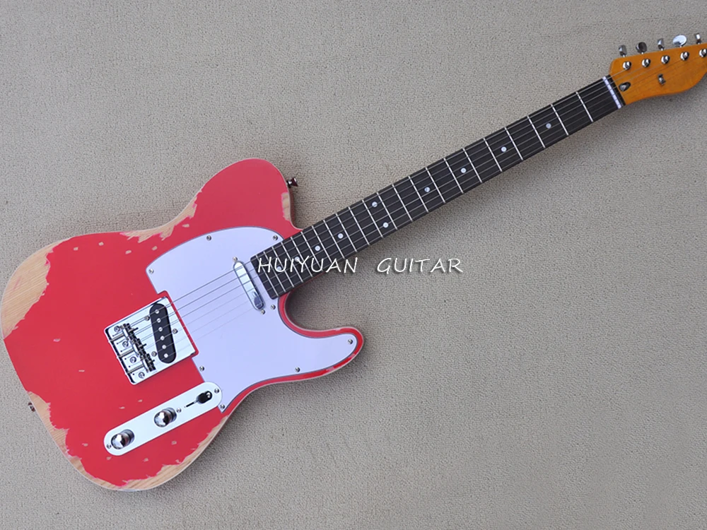 6 Strings Relic Red Electric Guitar with Rosewood Fretboard,22 Frets,Can be Customized