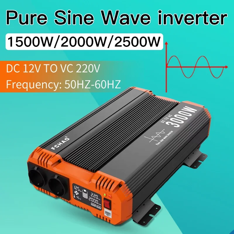 FCHAO Pure Sine Wave Inverter 1500W 2000W 2500W Converter DC 12V To AC 220V 230V oltage 50/60HZ Converter Inverter LED Display