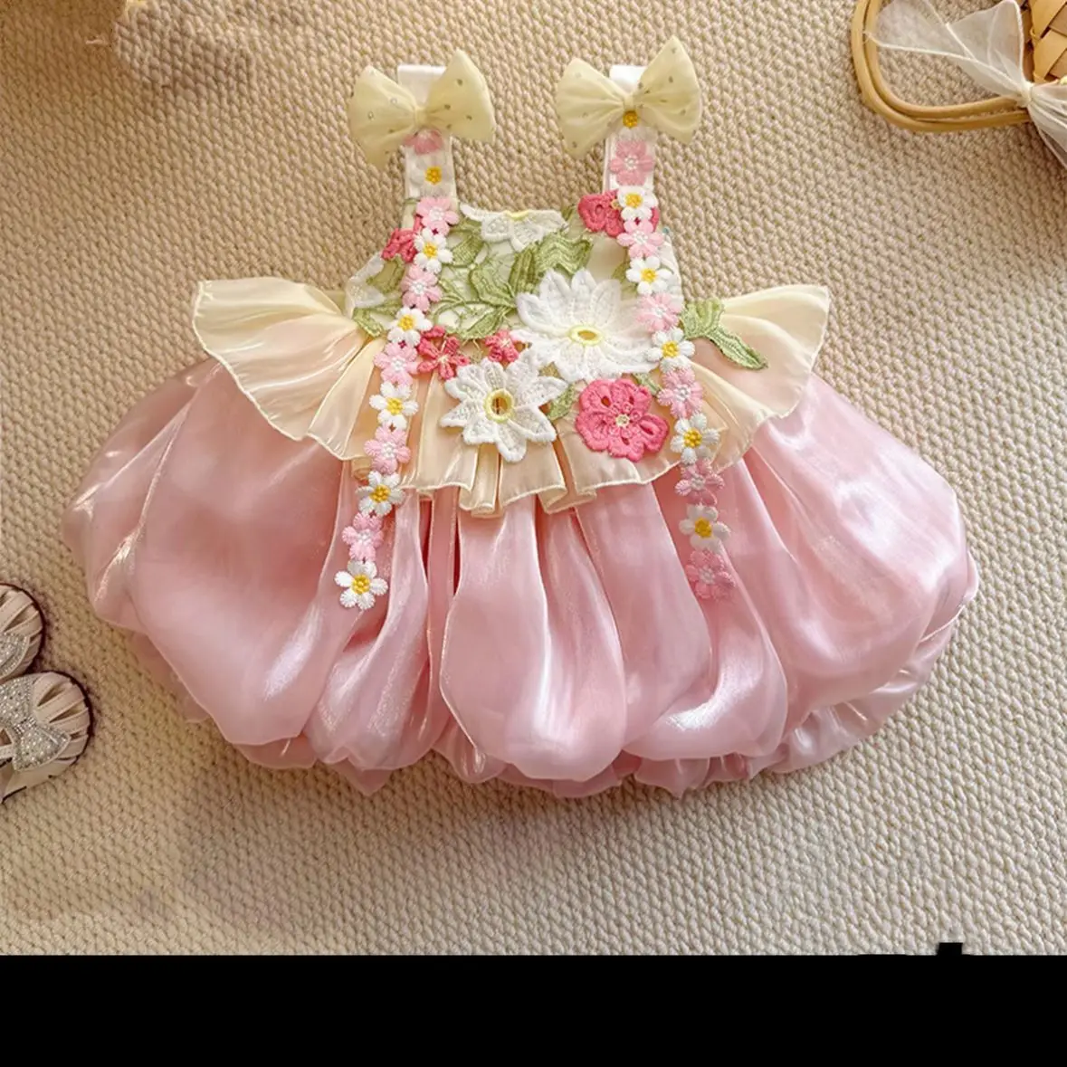 Pink Flower Camisole Dress Sweet and Cute 2026 New Super Beautiful One Year Old Dress Super Fairy Super Beautiful Dress