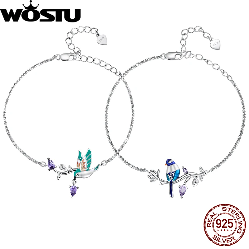 WOSTU 925 Sterling Silver Basic Blue & Green Kingfisher Bracelet Bangle For Women Gift Daily Jewelry Ideal for a Jewelry Set