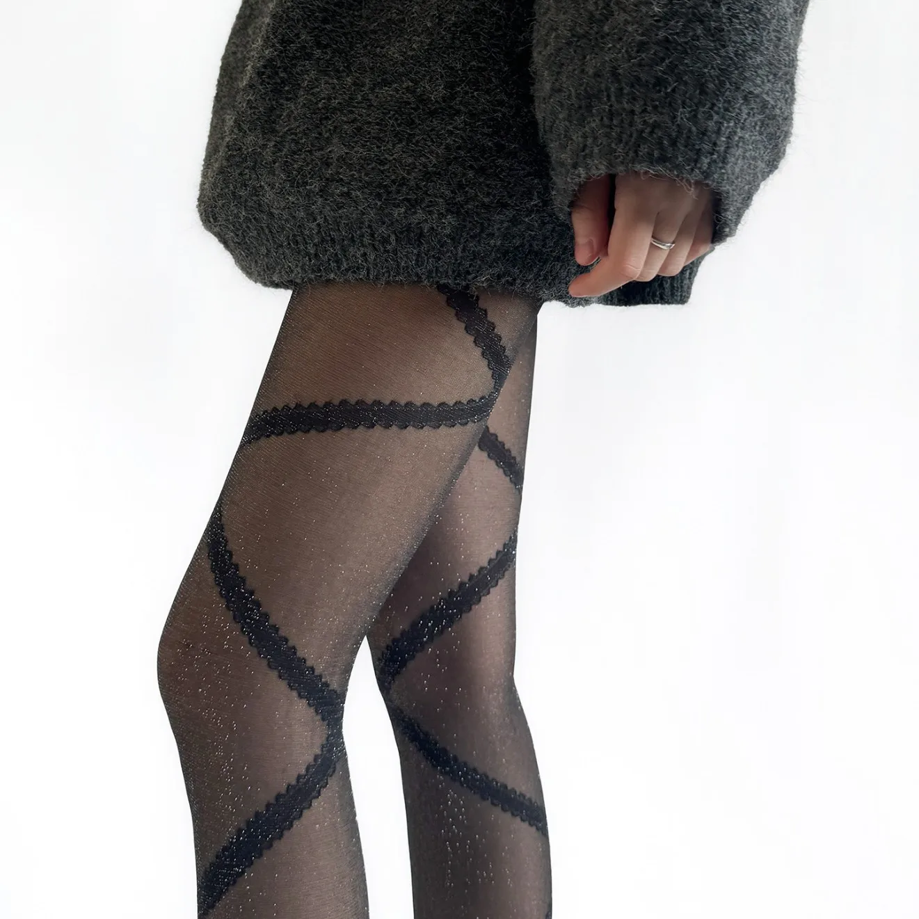 Spring and Summer Girls Silver Silk Fine Flash Bottom Stockings Black Silk Skinny Grey Cross-Strap Pantyhose Women