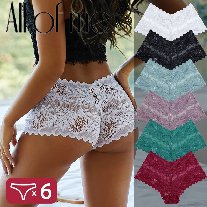 6PCS/Set Women Panties Lace Underwear Floral Lingerie Intimates Sexy Female Panties Cheekie Briefs Design Perspective Pantys