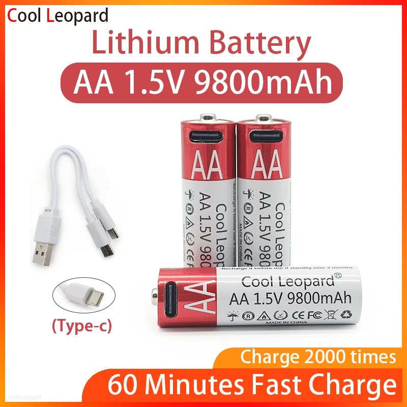 

New 1.5V 9800mAh AA Rechargeable Lithium Ion Battery,for Remote Control Mouse Small Fan Electric Toy AA Li-ion Battery