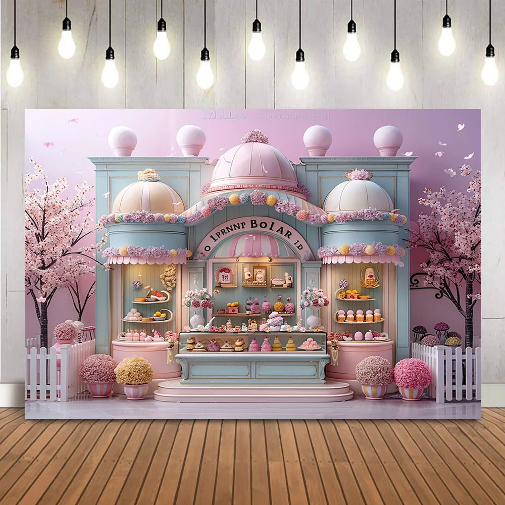 خلفية التصوير الفوتوغرافي للأطفال حديثي الولادة ، صالون الآيس كريم ، صورة تحطيم الكعكة ، كشك الصور ، أزهار الكرز الخلفية