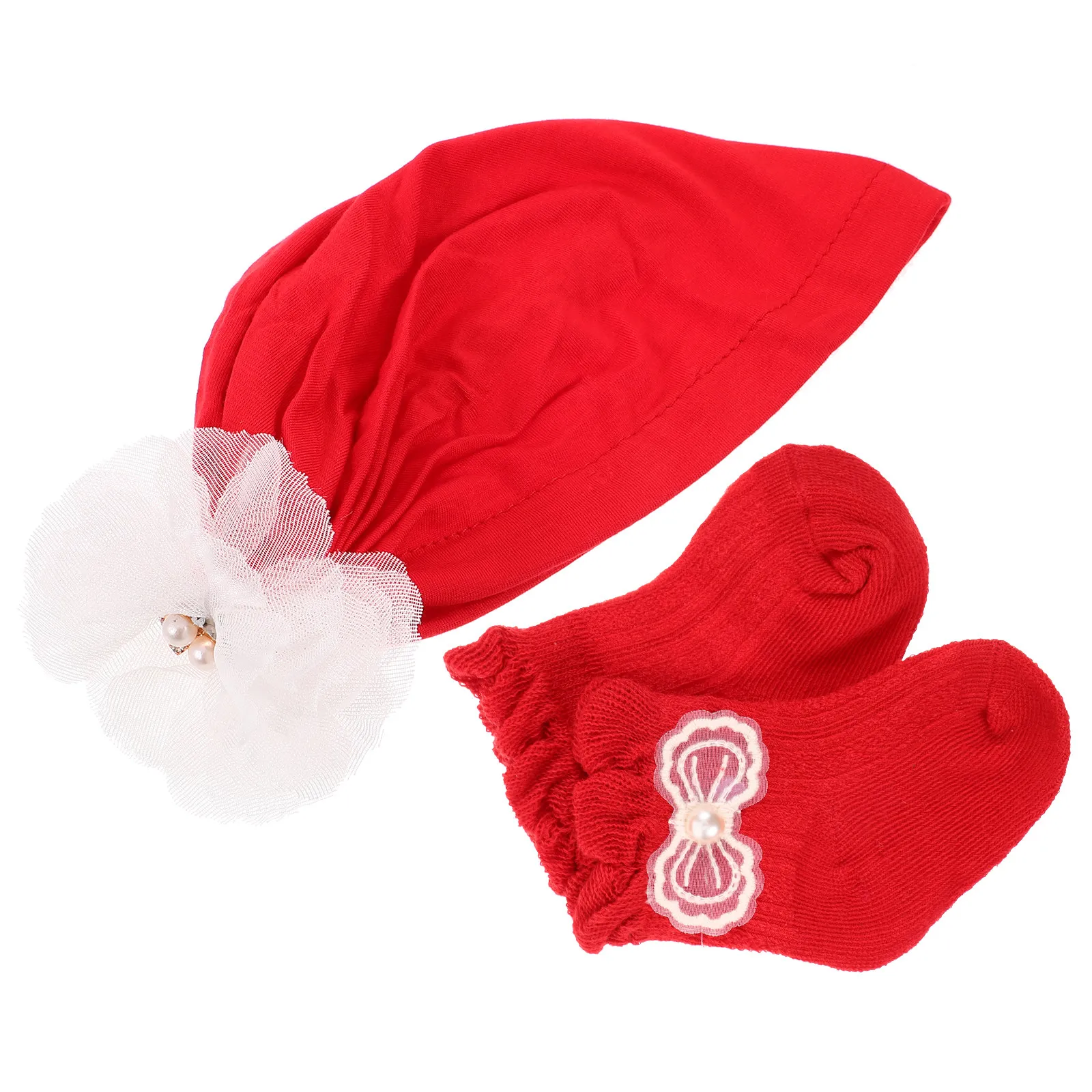 

1Set Baby Girl Cotton Hat and Socks Set Newborn Infant Headwear Footwear Comfortable Soft Decorative Party Birthday Christmas