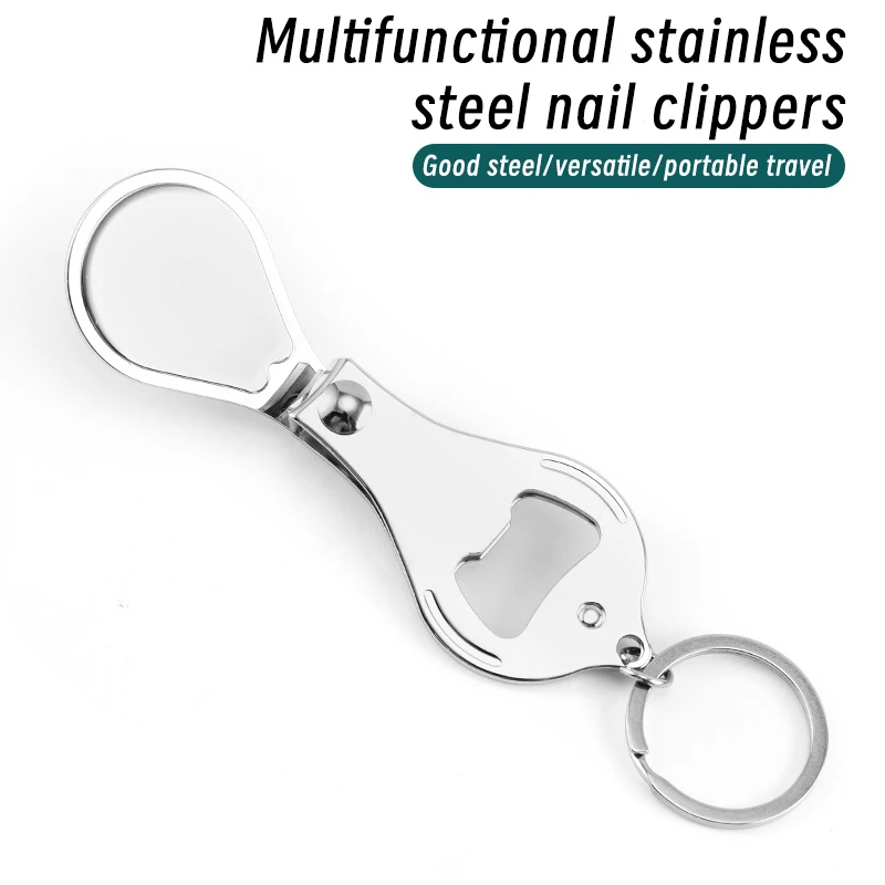 Multifunction 3 in 1 Nail Clippers Bottle Opener Keychain Stainless Steel Nail Trimmer Cutter Fingernail Clipper Manicure Tools