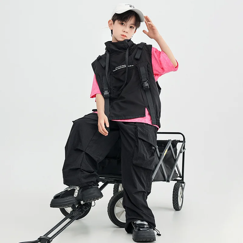 

Kid Hip Hop Clothing Rose Oversize T Shirt Crop Top Vest Black Casual Pocket Cargo Pants for Girl Boy Jazz Dance Costume Clothes