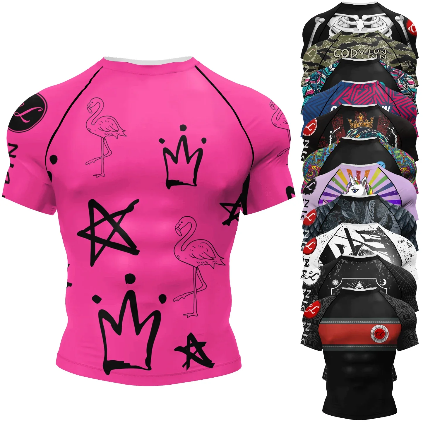 

Cody Lundin Short Sleeve Pink Mens Jiu Jitsu BJJ No Gi Rash Guard Sublimation Men Running Training T-shirts Strech Fitness Tees