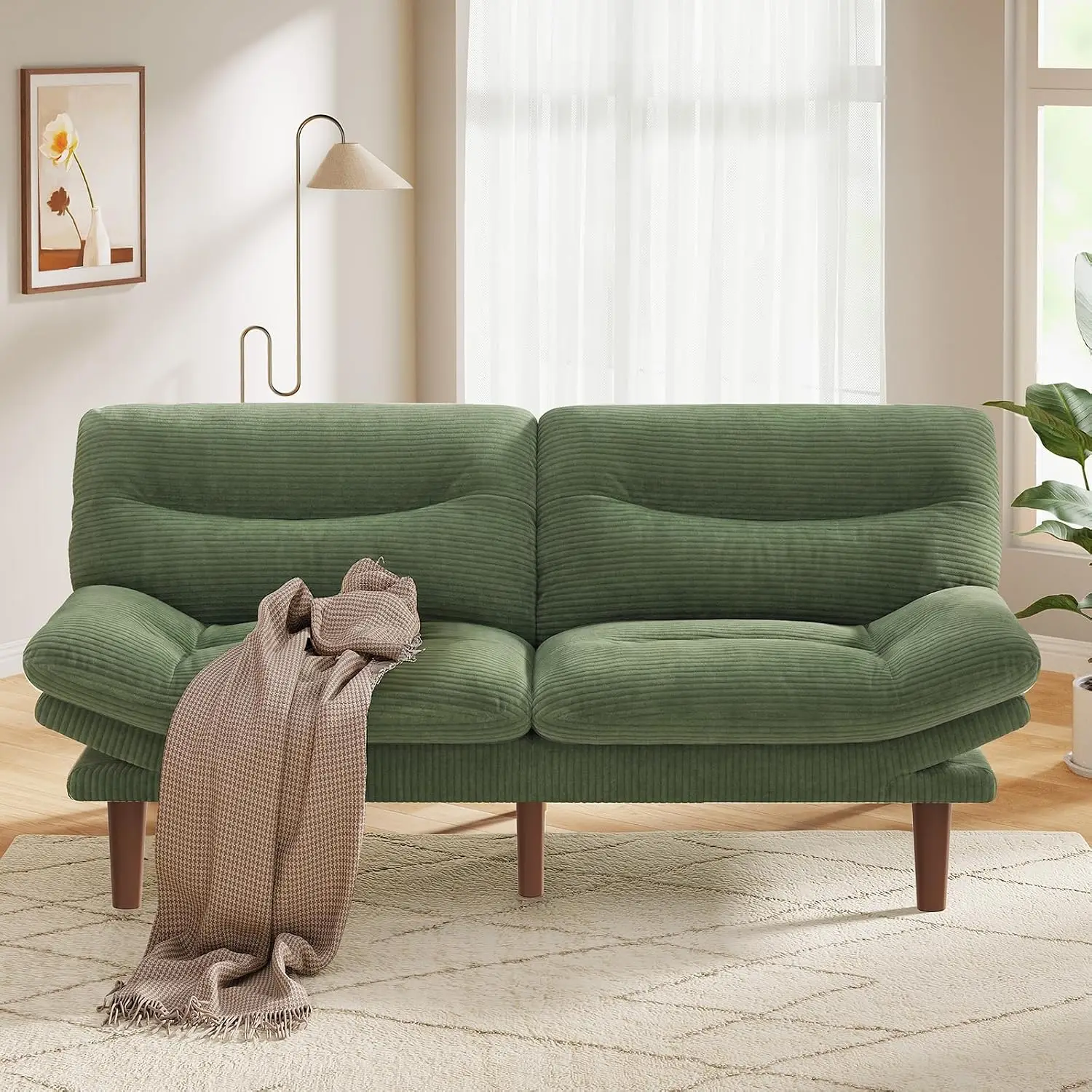 Foldable Futon Couch Settee Corduroy 66 Inch Emerald