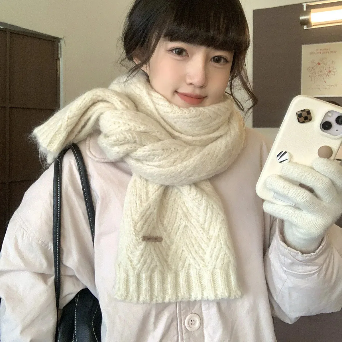 Alpaca Wool Korean Atmosphere Knitted Scarf Women's Winter New Student Solid Color Versatile Warm Men Hairy Elegant and Generous