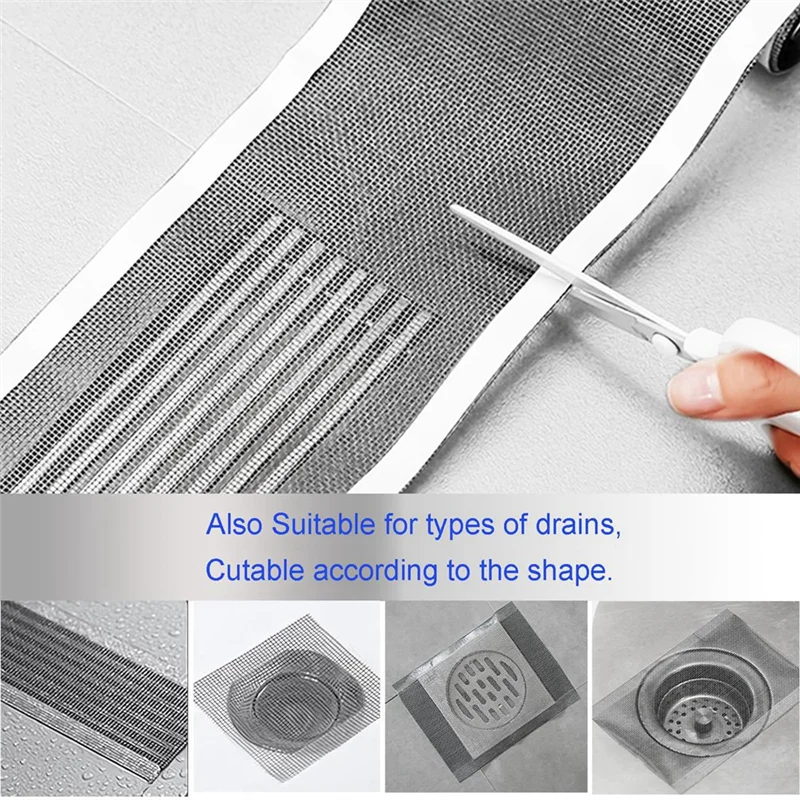 ABMR-Floor Drain Sticker For Any Length,Hair Stopper For Linear Shower Drain With Removal Tool