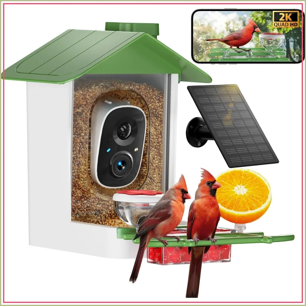 

Bird Feeder with Camera 2K HD AI Smart Identify Bird Species Solar Panel Outdoors, Instant Alerts, Capture Bird Video, Gifts for Mom Dad