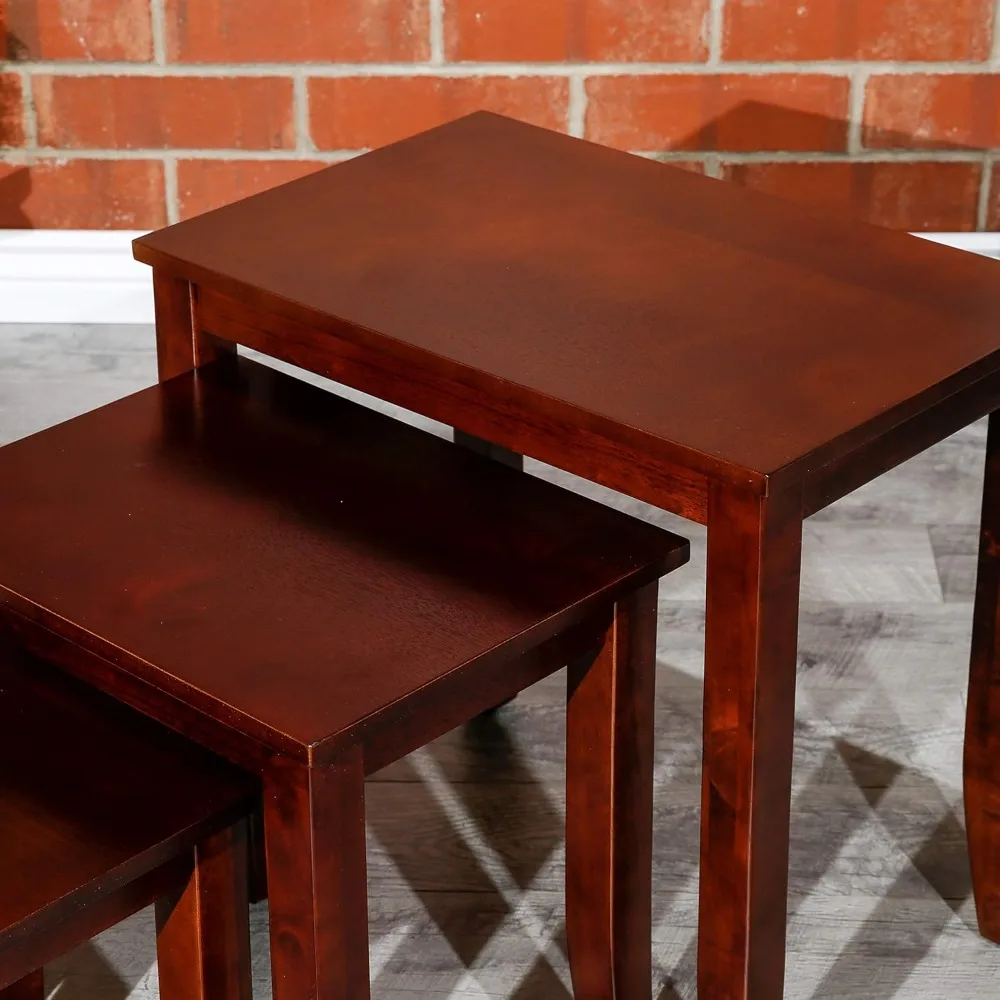 طقم طاولات متداخلة خشبية مكونة من 3 قطع لغرفة المعيشة - تصميم أنيق وقابل للتكديس