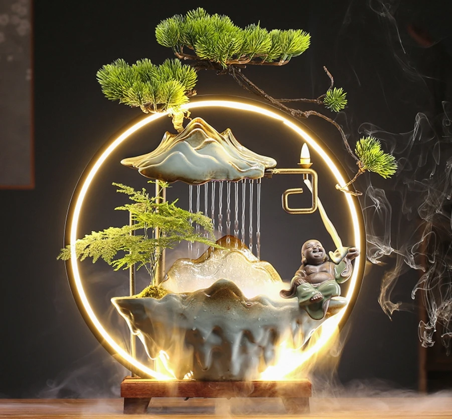 Criativo religioso escritório decoração de mesa fluxo para trás queimador de incenso fortuna-recicção umidificador difusor de aromaterapia