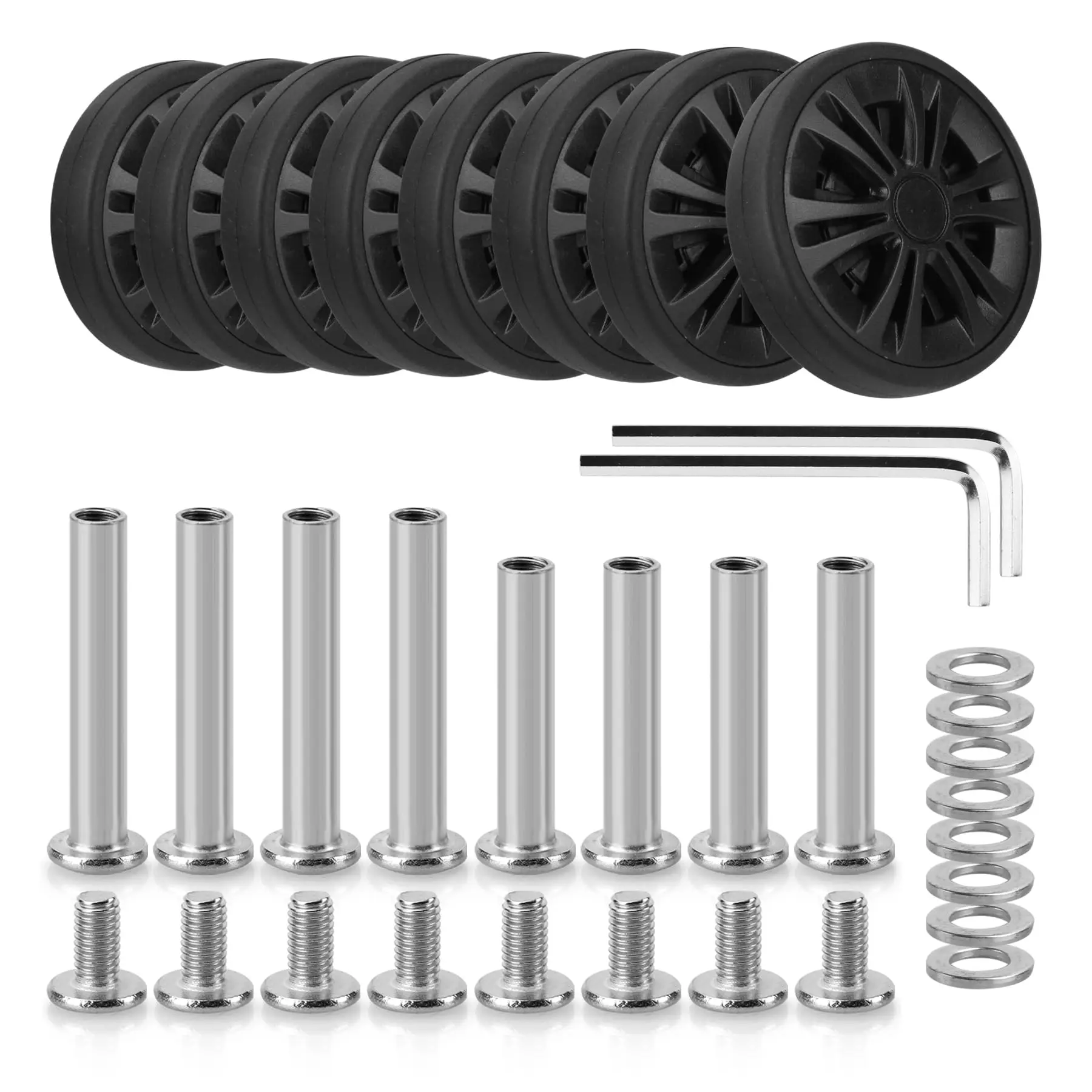 

Комплект из 4/8 сменных колес для чемодана, черные колеса для багажа с винтами, 55 мм, пластиковые колеса для дорожных сумок, запчасти для ремонта колесиков тележек