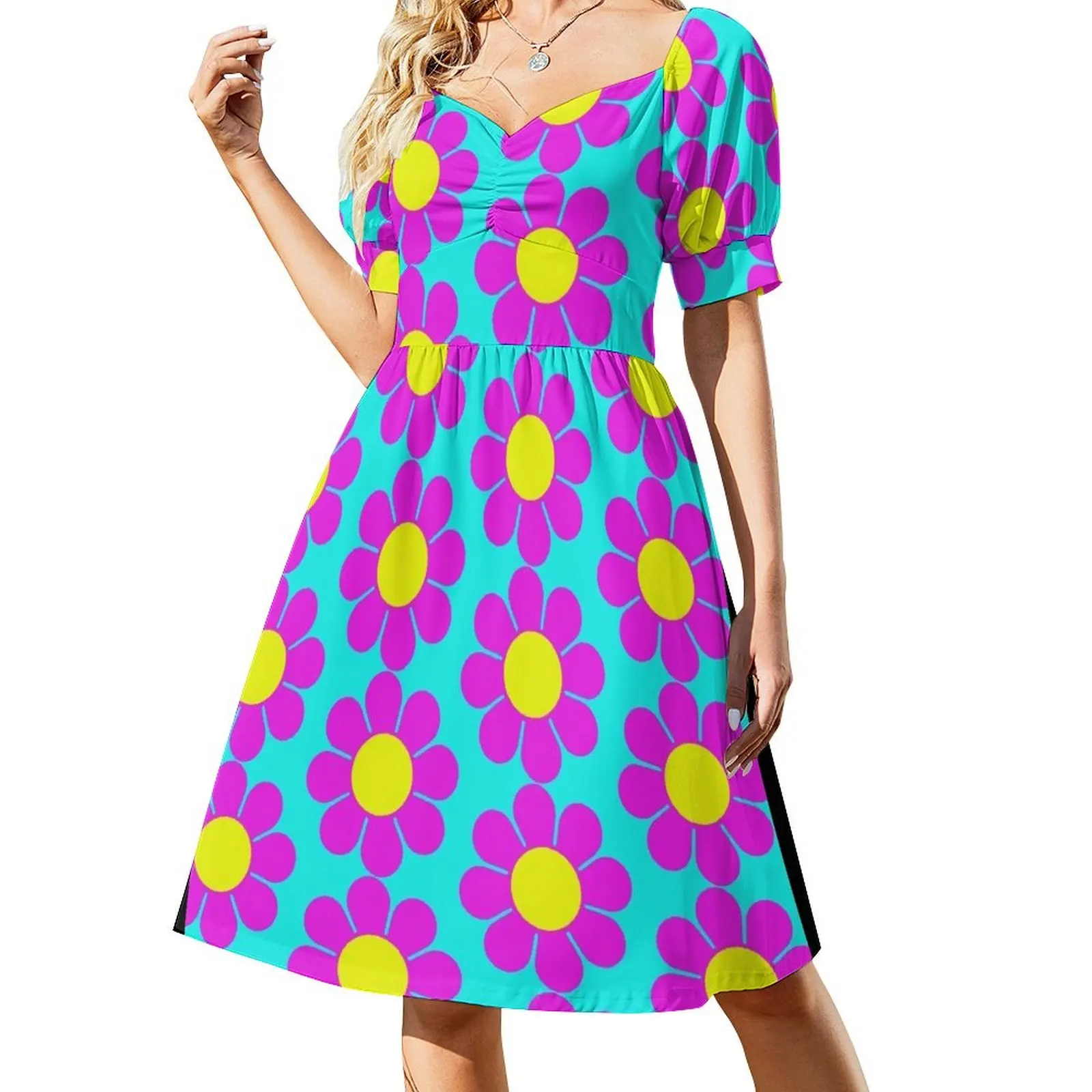 

Pink Yellow Hippy Flower Daisy Short Sleeved Dress dress for women 2025 Woman dresses summer women's dress 2025