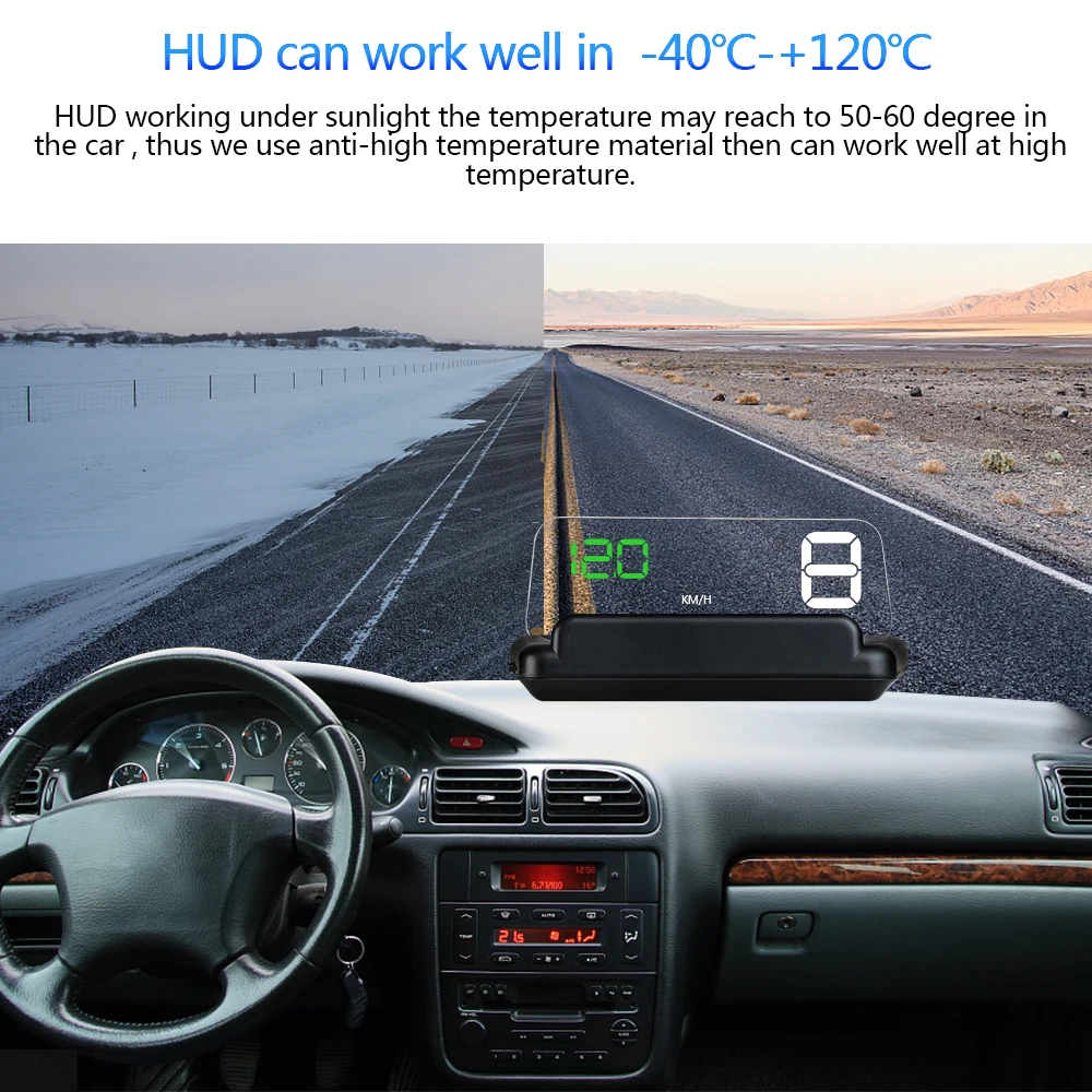 Car Security Alarm Car Head Up Display OBD2 Speedometer C500 Mirror HUD Water Temp RPM Voltage Alarm Windshield Projector